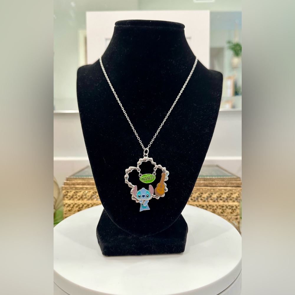 Stitch ‘OHANA’ Necklace - Hibiscus Flower/Ukelele - Disney’s Lilo & Stitch - EUC